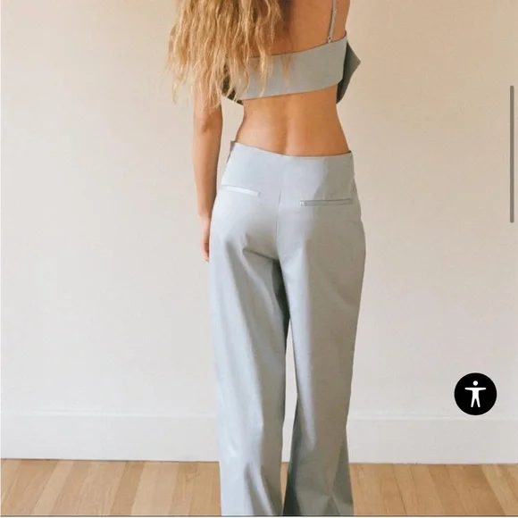 Matching Pale blue satin like bow crop top and pants